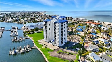 Aerial view of a large body of water and numerous boat docks - Virtually Edited Image