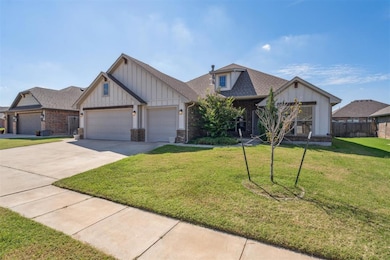 Craftsman house with board and batten siding, a shingled roof, concrete driveway, a front yard, and an attached garage