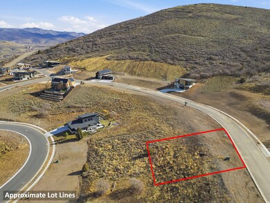 Aerial overview of property's location with property parcel outlined and a mountain backdrop