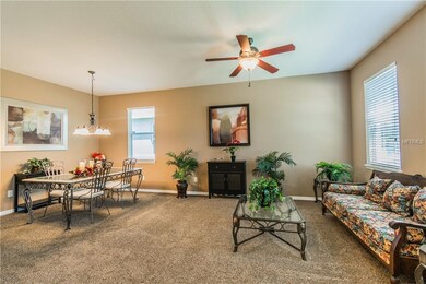 Living room with dining area on left