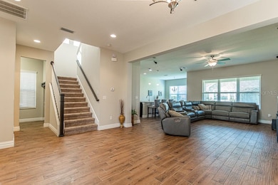 Dining room into family room and kitchen