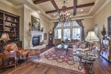 Great Room with wood beam ceilings!