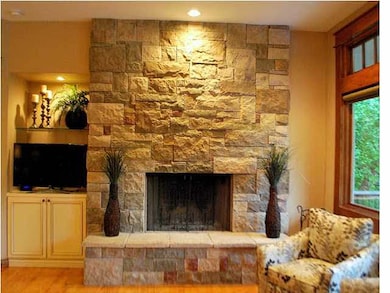 Beautiful floor to ceiling fireplace