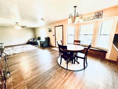 Dining area featuring ceiling fan with notable cha