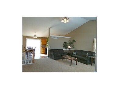Walk in to large living room with vaulted ceiling,