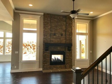 Great room with stone see thru fireplace