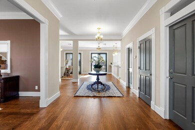 Entrance foyer featuring dark wood-type flooring,