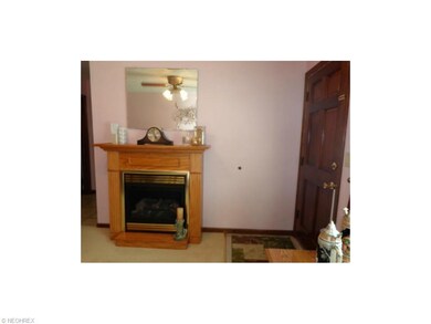 Portable fireplace and rear exit door from the din