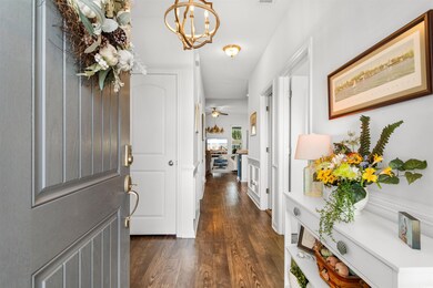 Foyer featuring dark wood-type flooring.