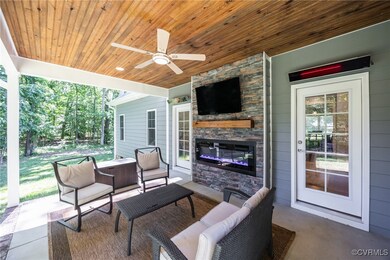 Concrete Patio, Wood Beaded Ceiling, Electric Fire