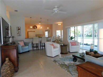 Open, fully tiled great room
