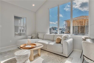 Living room with lofted ceiling