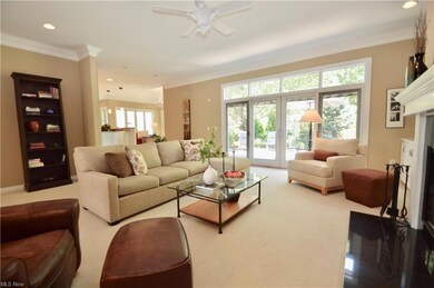 Family room with wall of windows to back yard view
