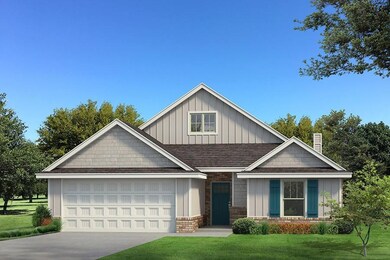 Craftsman-style home with board and batten siding, a front yard, concrete driveway, and a chimney