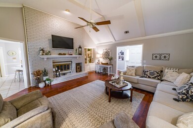 Floor to ceiling brick fireplace