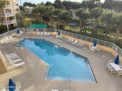 Balcony overlooks pool