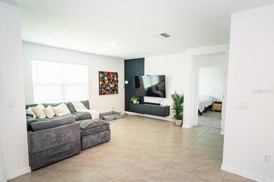 Stylish living room and view to the master bedroom