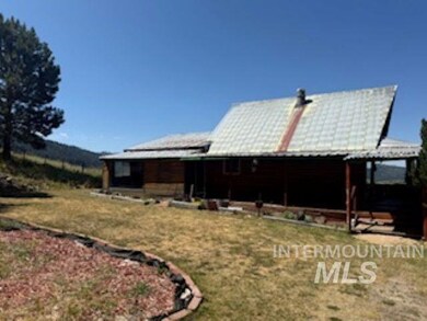 Rear view of property featuring a lawn and a metal roof