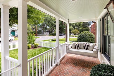 Porch swing & herringbone brick pattern
