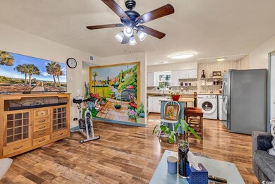 Living room with washer / clothes dryer, ceiling f