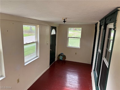 Foyer with dark wood finished floors, plenty of natural light, and a textured ceiling