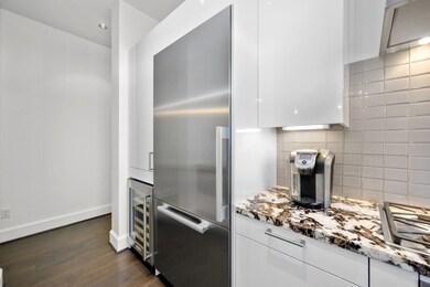 This kitchen displays a beautiful contrast with th