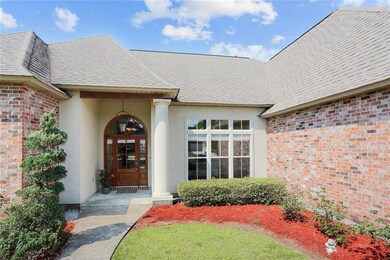Stylish front door, shaded entryway.