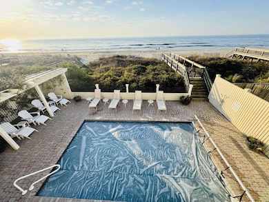 Pool area with thermal pool cover