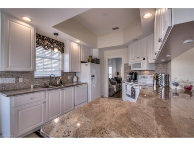 Granite countertops and stone backsplash