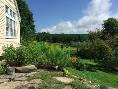 View from the sunroom. Stone terrace...