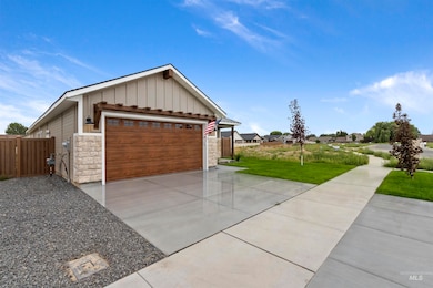 Garage with concrete driveway