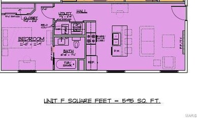One Bedroom Apartment Floor Plan - Unit F