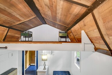 Detailed view of a wood ceiling with exposed beams