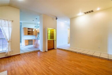 Living room with wood plank flooring