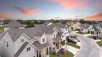 Aerial view at dusk of a residential view