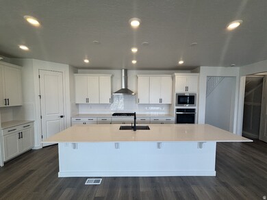 Kitchen with white cabinetry, dark wood-style floors, appliances with stainless steel finishes, an island with sink, and recessed lighting