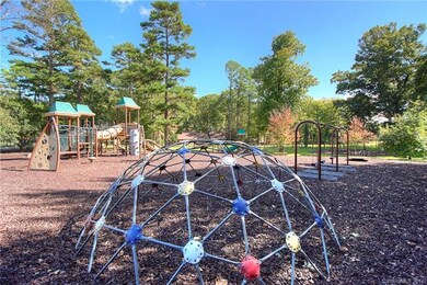 Playground adjacent to community garden plots, a f