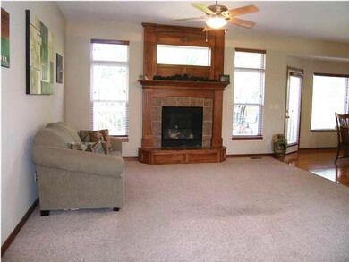 The view of the living room from the entry foyer. 