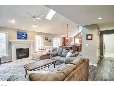 Great room with gas firplace, volume ceilings with