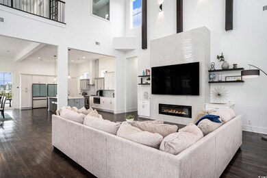 Living room featuring dark wood finished floors, a