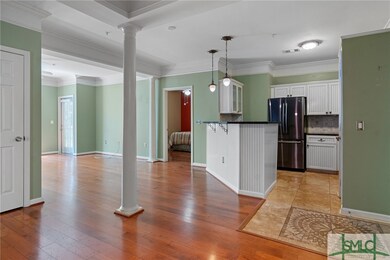 View from dining area to kitchen and living room