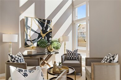 In the lounge, these floor-to-ceiling windows welcome the eastern light.