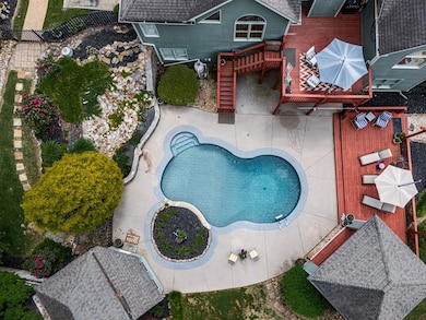 Pool with a patio area