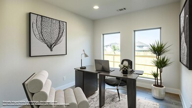 Office featuring baseboards, recessed lighting, a