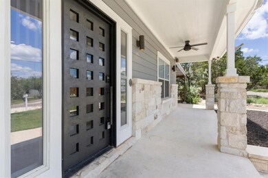 Covered porch with ceiling fan