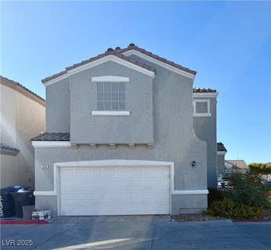 Mediterranean / spanish-style house with a tile roof, an attached garage, driveway, and stucco siding