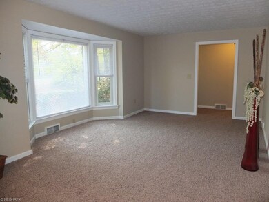 Living room with large picture window and new carp