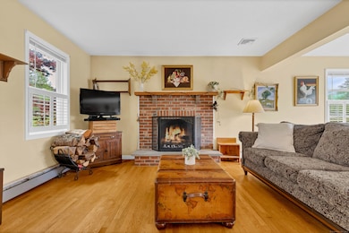 Wood burning fireplace in living room