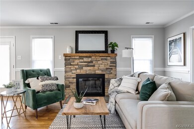 Stone wood-burning fireplace