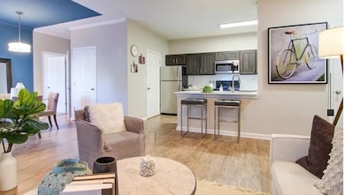 Living room featuring light wood finished floors a